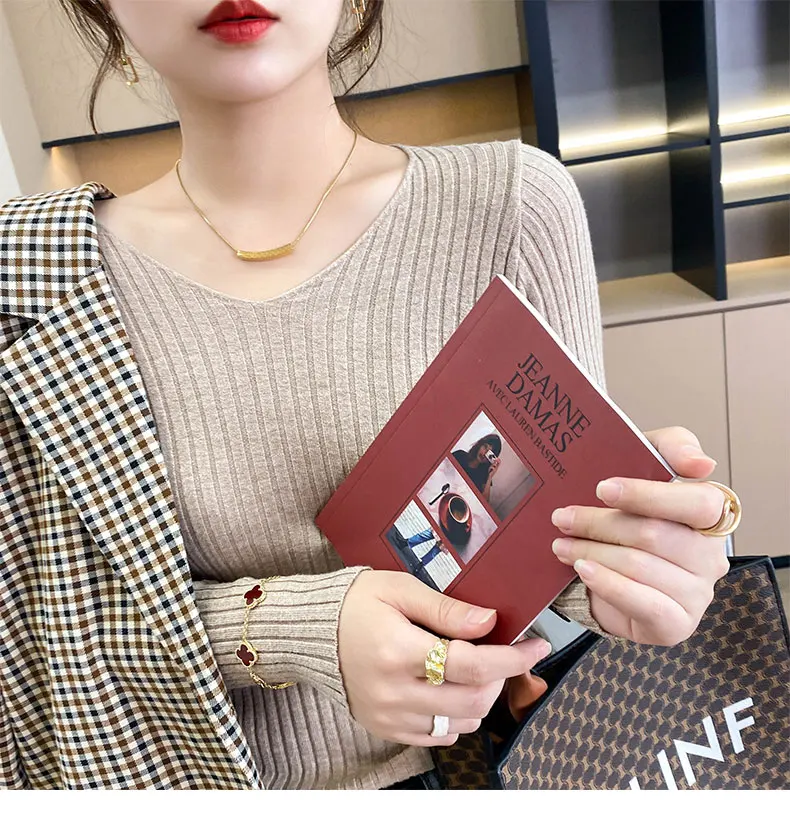 pink sweater 2022 Spring And Autumn New Style Wool Sweater Women's V-Neck Pullover With Solid Color Bottoming Slim Fashion cardigan for women