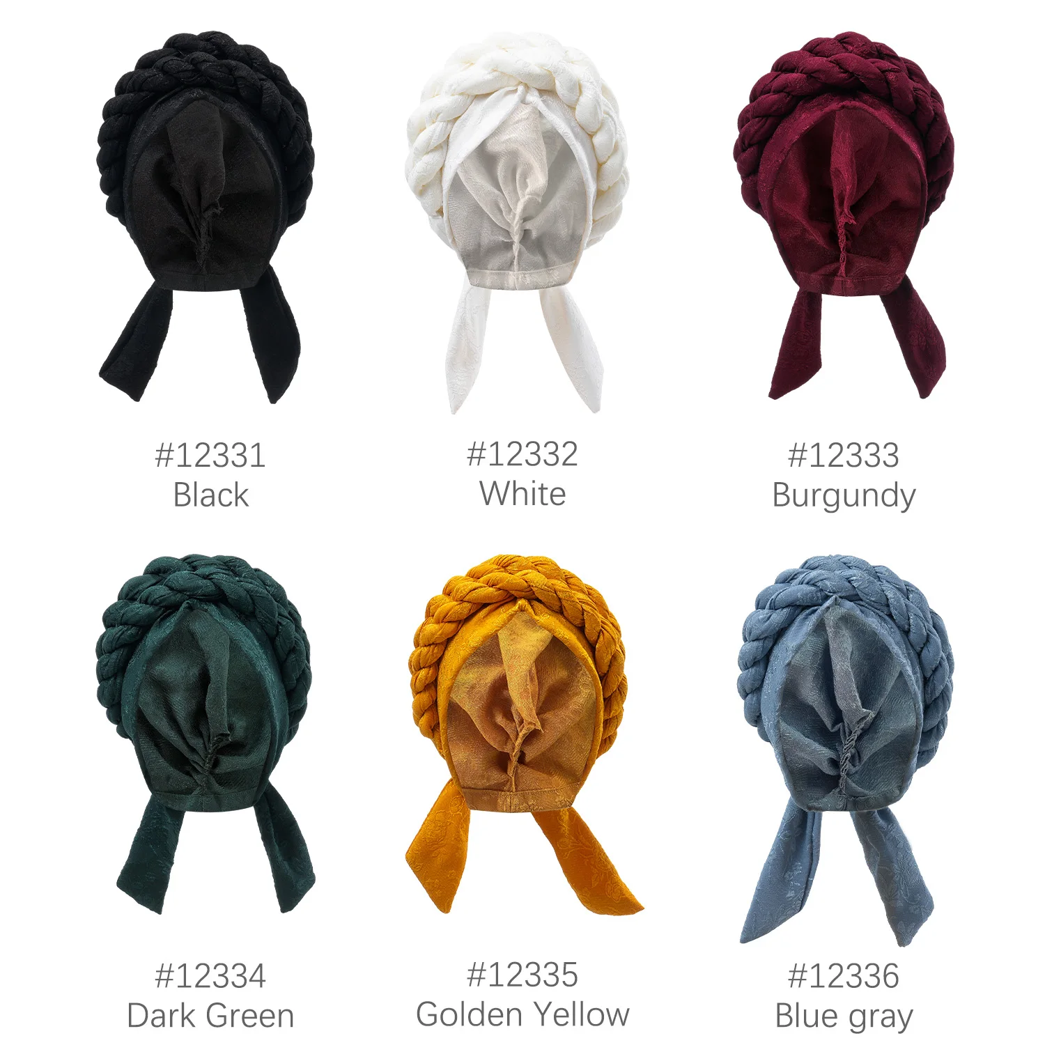 Solid Color Double Braids Turban Caps for Women Fashion Women Muslim Wrap Head Bonnet Headwear Braid Hat Turbante Mujer 3