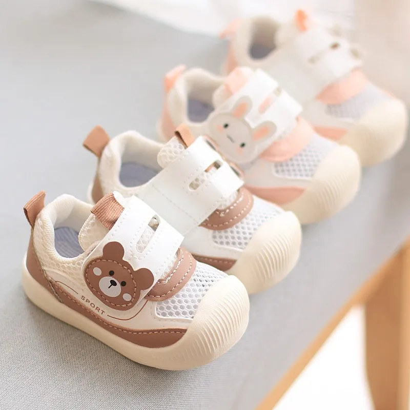 Children Sports Shoes Children Sneakers For Spring.Summer Baby Air Permeable Mesh Cute Cartoon Walking Shoes Boys Girls Bunny bear Sticker Casual Shoe