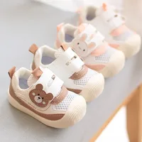 Children Sneakers For Spring.Summer Baby Air Permeable Mesh Cute Cartoon Walking Shoes Boys Girls Bunny bear Sticker Casual Shoe 1