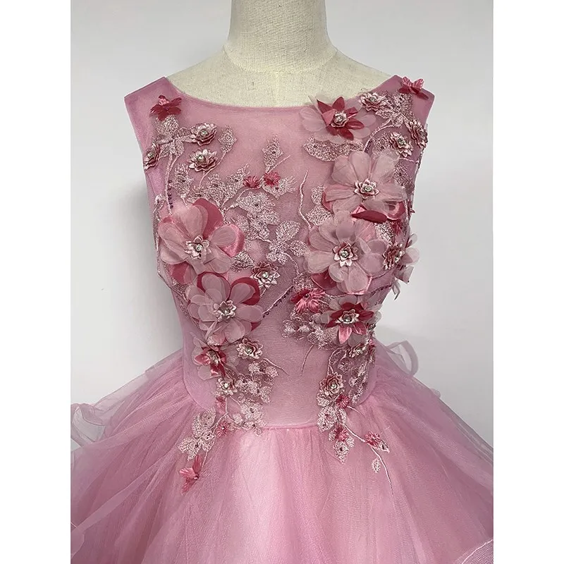 2023 New Pink Bean Quinceanera Dresses O Neck Sleeveless Party Prom Dress Simple Flower Princess Ball Gown Plus Size Custom Made