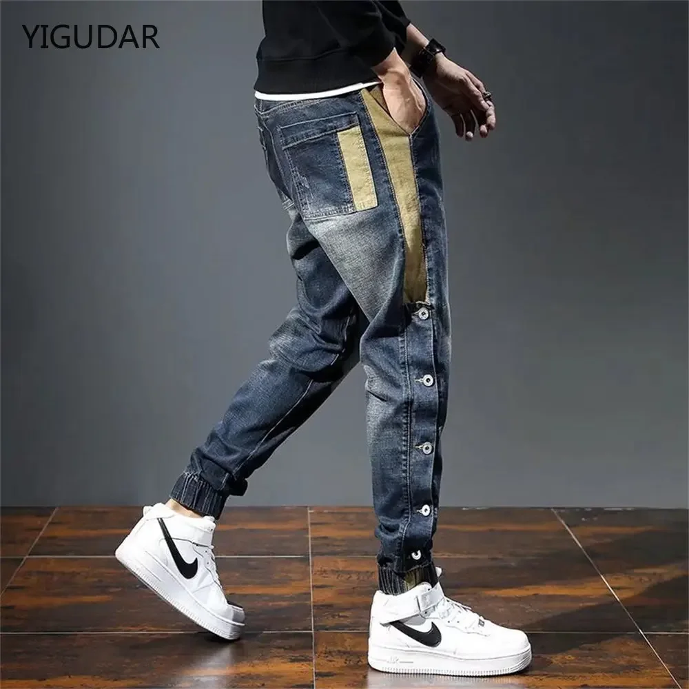 men Jeans Fashion Streetwear Men Jeans Denim Harem Pants Hombre Spliced Japanese Style Hip Hop Joggers Jeans y2k cargo pants