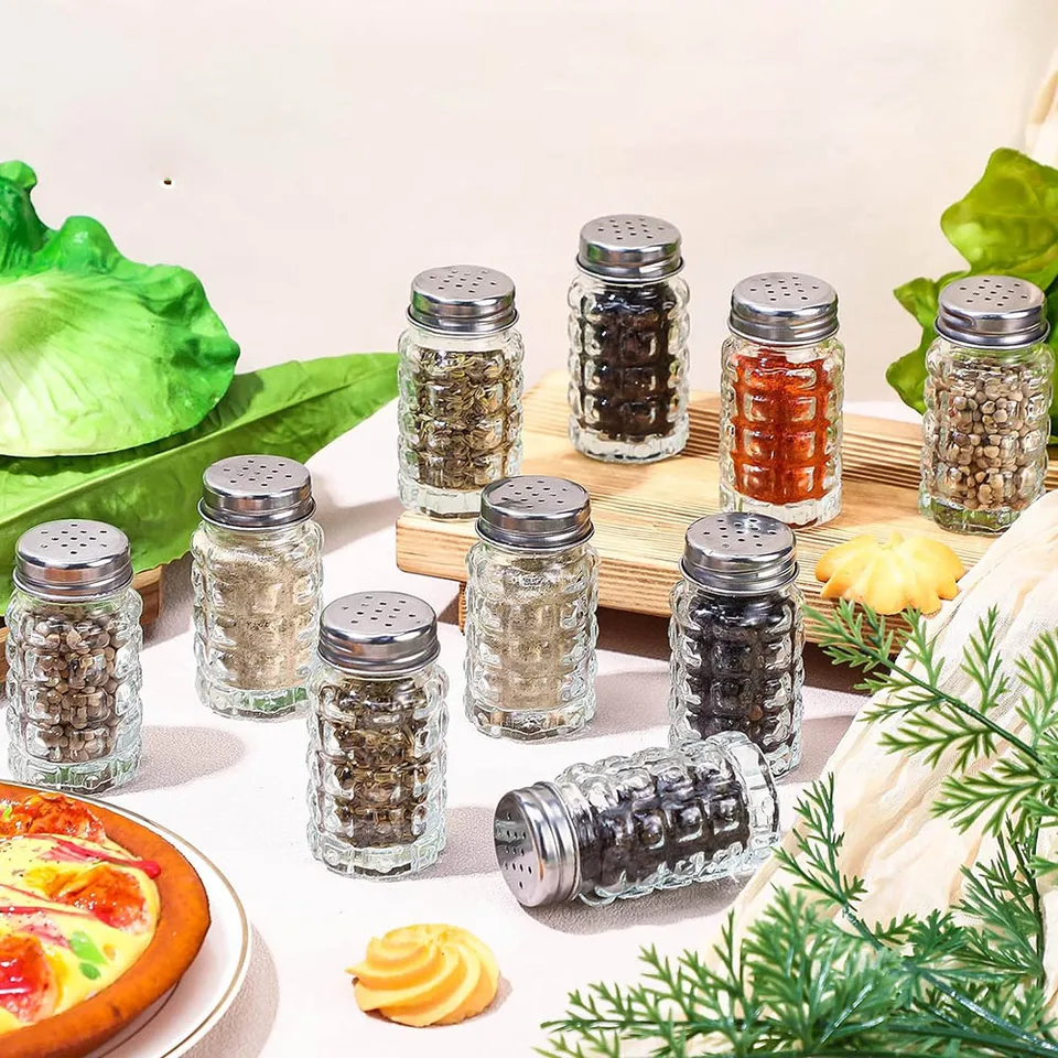 Salero de vidrio transparente con tapas de acero inoxidable para encimera  de cocina, salero y pimentero de estilo Retro, 2 oz, paquete de 12 -  AliExpress, image size:960x960
