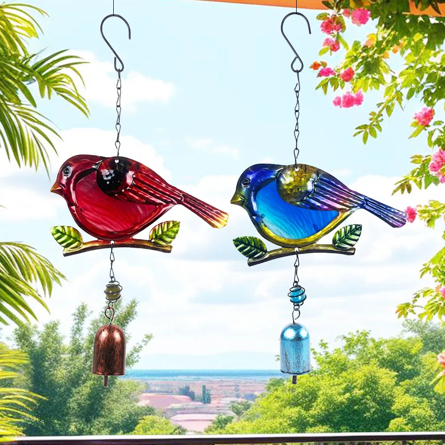 Creative Cute Bird Painted Bell Wind Chime Window Sill Garden Terrace Porch Decorative Pendant Housewarming Birthday Gift