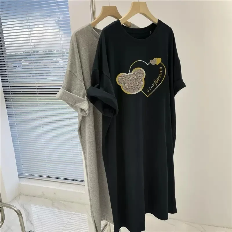 Oversize Loose Short Sleeved Dress Women 2025 New Casual Versatile Dress