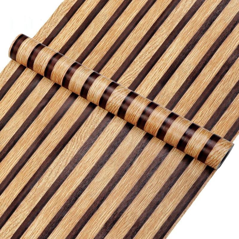 45CM Self-adhesive Big Roll Wood Stripes Waterproof Background Wall Stickers Pvc Wallpaper Home Decoration Desk Cabinet 3