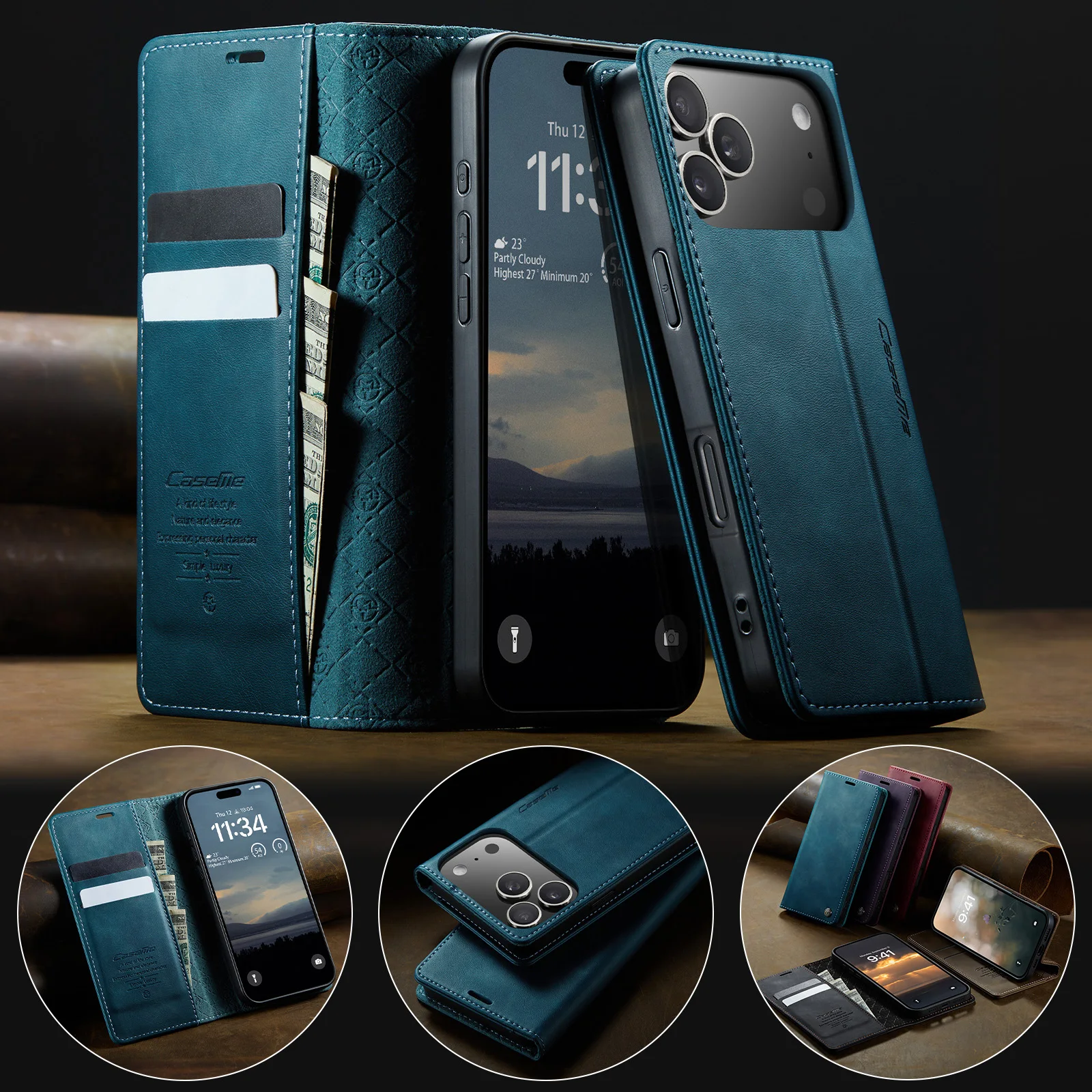Magnetic Wallet Case Flip PU Leather with Card Slot and Money Pocket