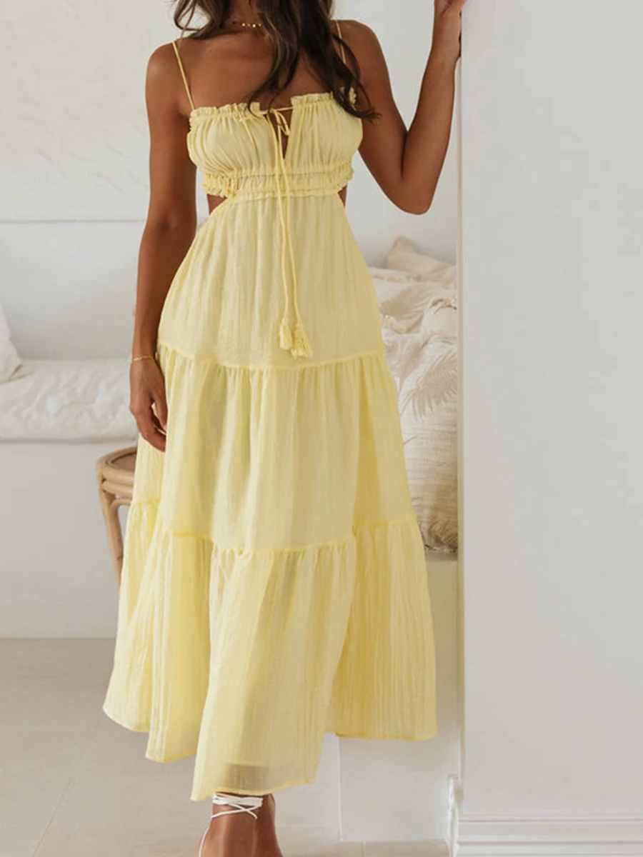

Women Y2k Bodycon Long Dress Spaghetti Strap Low Cut Dress Sexy Backless High Split Dress Clubwear
