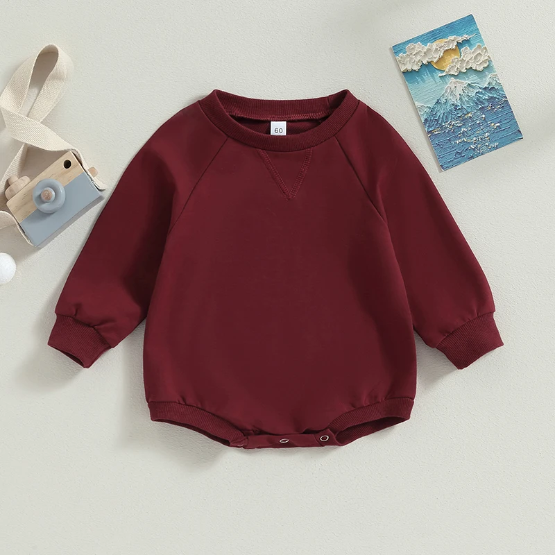 2023-07-19 Lioraitiin 0-24M Infant Baby Girls Boys Sweatshirts Bodysuit Solid Crew Neck Long Sleeve Jumpsuits Fall Clothes 2