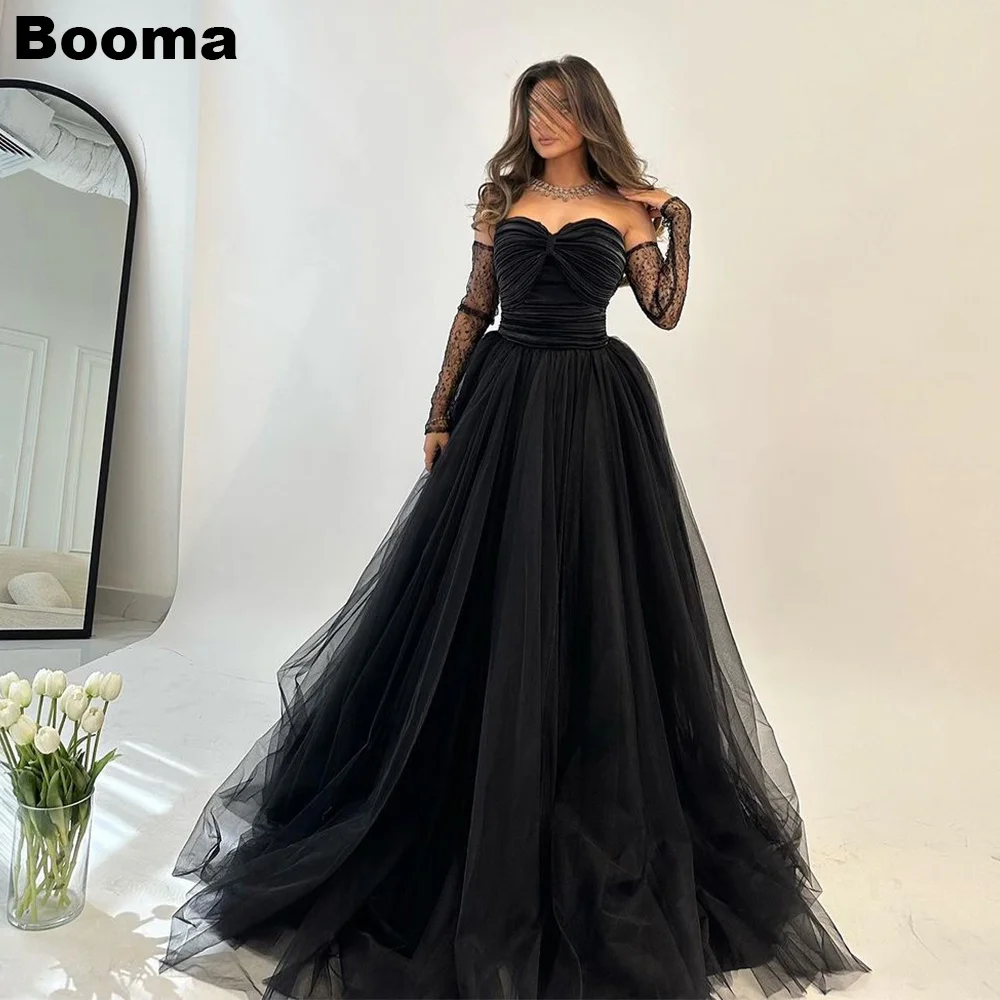 

Женское вечернее платье до пола Booma, черное Тюлевое платье для выпускного вечера, плиссированное платье для торжественных случаев, Дубай
