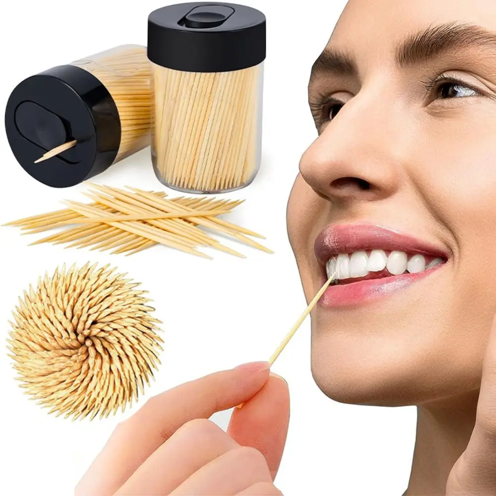 Flip Over Carbonized Bamboo Toothpick Double Head with 500 Natural Wood Toothpicks Teeth Cleaning Tool Portable Home Decoration toothpick set toothpicks set bamboo food picks