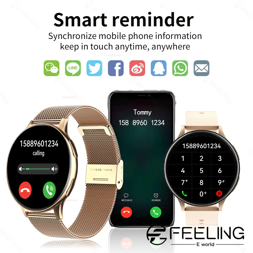 Relógio Inteligente Redondo Smartver Bluetooth Chamadas Relógios para Mulheres dos Homens Pulseira de Fitness Relógio Personalizado Face Mais Caixa Presente Novo