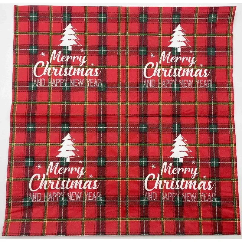 Paper Napkins Tissue Paper Decoration 10/20pcs 33cm Colourful Printed Napkins Red Christmas Plaid Christmas Tree 2 Layers Restaurant Party Decoration Paper Napkins