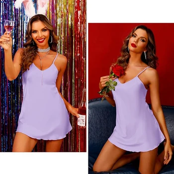 Ladies Soft Silk Nightgown Classic Solid Color Strappy Dress Effortlessly Create a Lazy Home Style Elevate Your Home Rituals