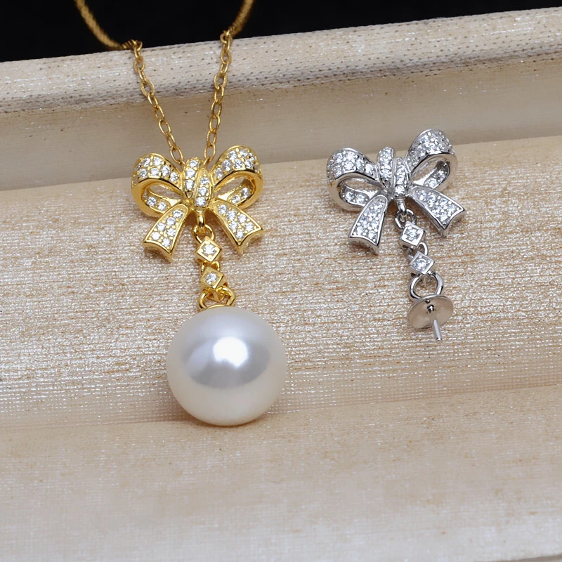 Bow Knot 925 Sterling Silver Pendant Mounts Base Findings Settings