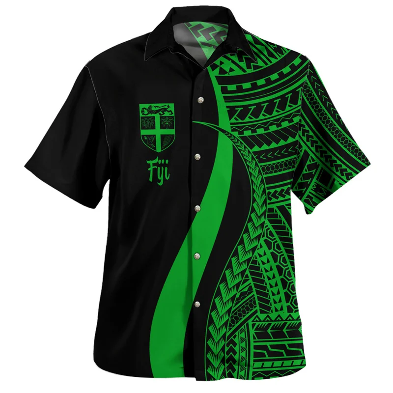 Fiji Hawaiian Shirt For Men 3d Printed Loose Short Sleeves Polynesian Shirts Women Casual Summer Beach Lapel Button Blouse 3