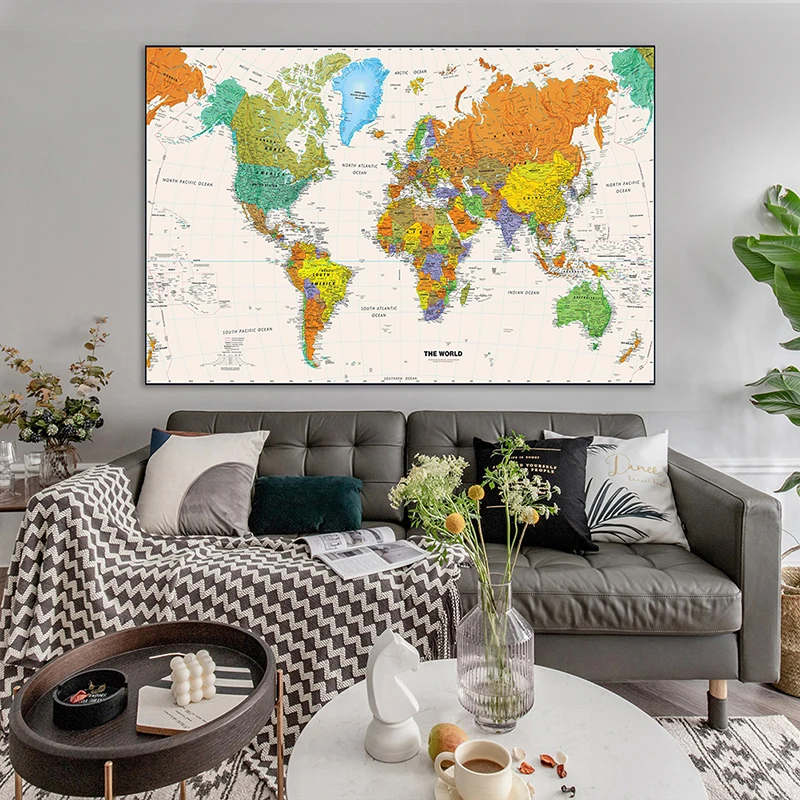 Map of The World Retro Art Poster Decorative Canvas Painting Wall Unframed Print Living Room Home Decor School Supplies 120*80cm world map poster
