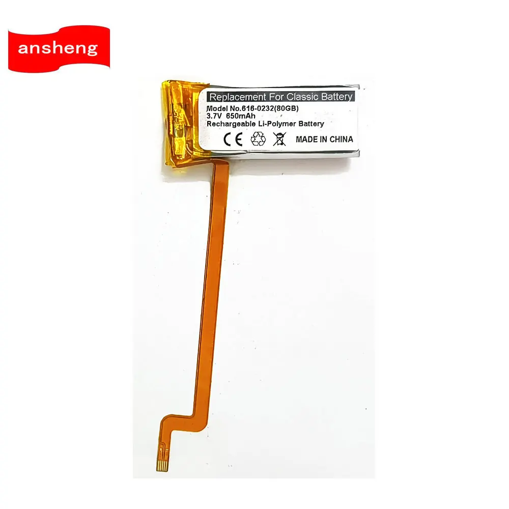 Batteria 3.7V 650Mah 616-0232 Per Ipod 5Th Video 60Gb 80Gb 6Th Gen Classic Thick 160Gb