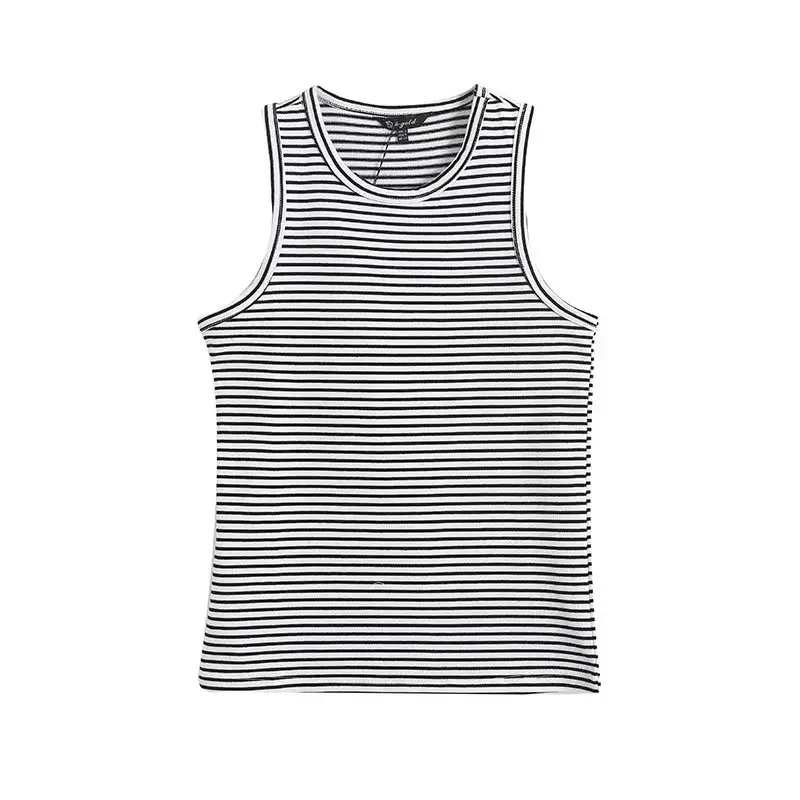 

Women's 2023 Fashion Basic Slim Fit Joker Striped Sleeveless Vest Retro Wide Shoulder Strap Women's Camis Chic Top