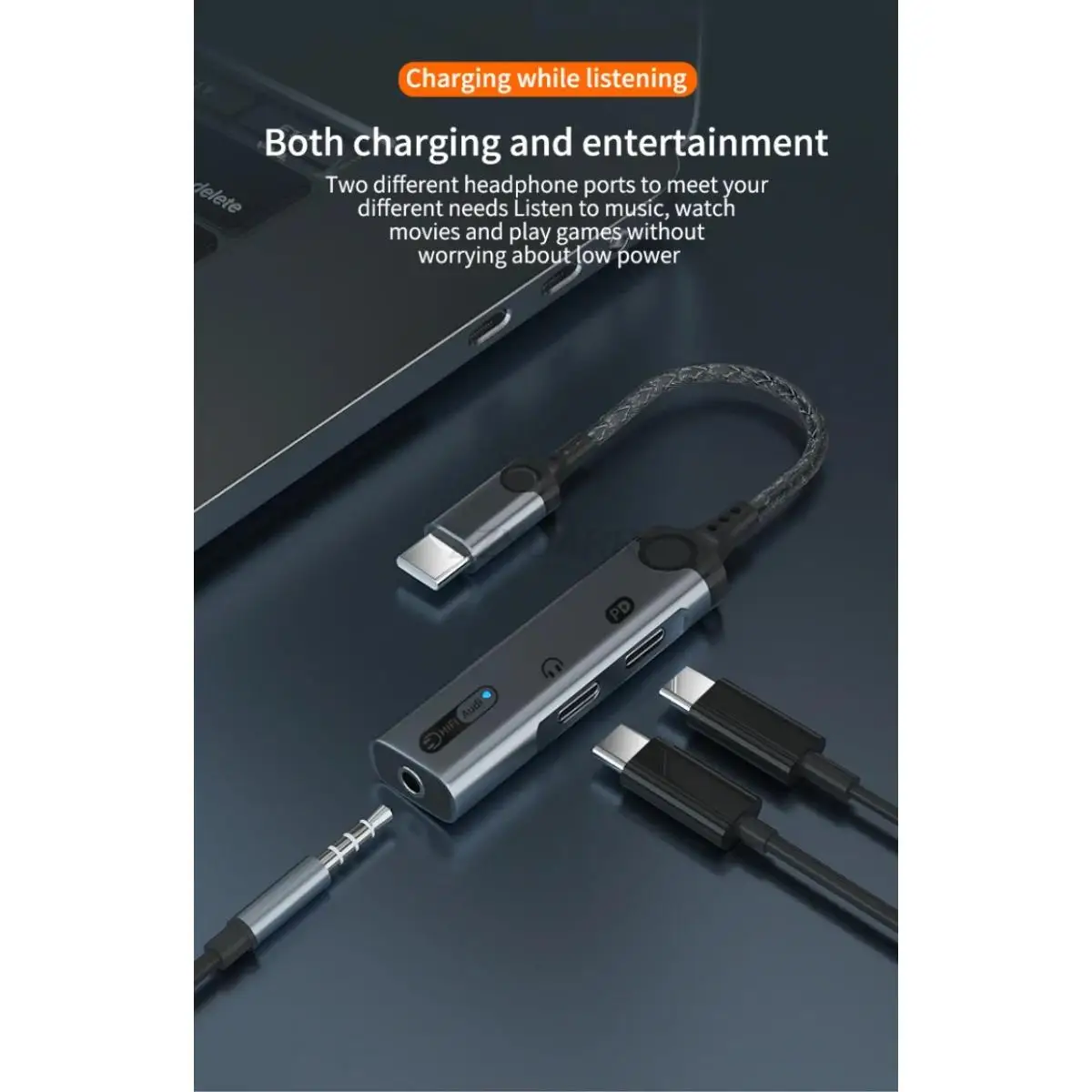 Type-C 3 in 1 headphone adapter USB C to 3.5mm audio converter 60W charging for iPhone15 Galaxy S23 S22