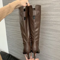 Eilyken Autumn Winter Cosy Button Woman Knee-High Modern Boots Fashion Round Toe Thin Heels Ladies Long Booties Party Shoes - Image 6