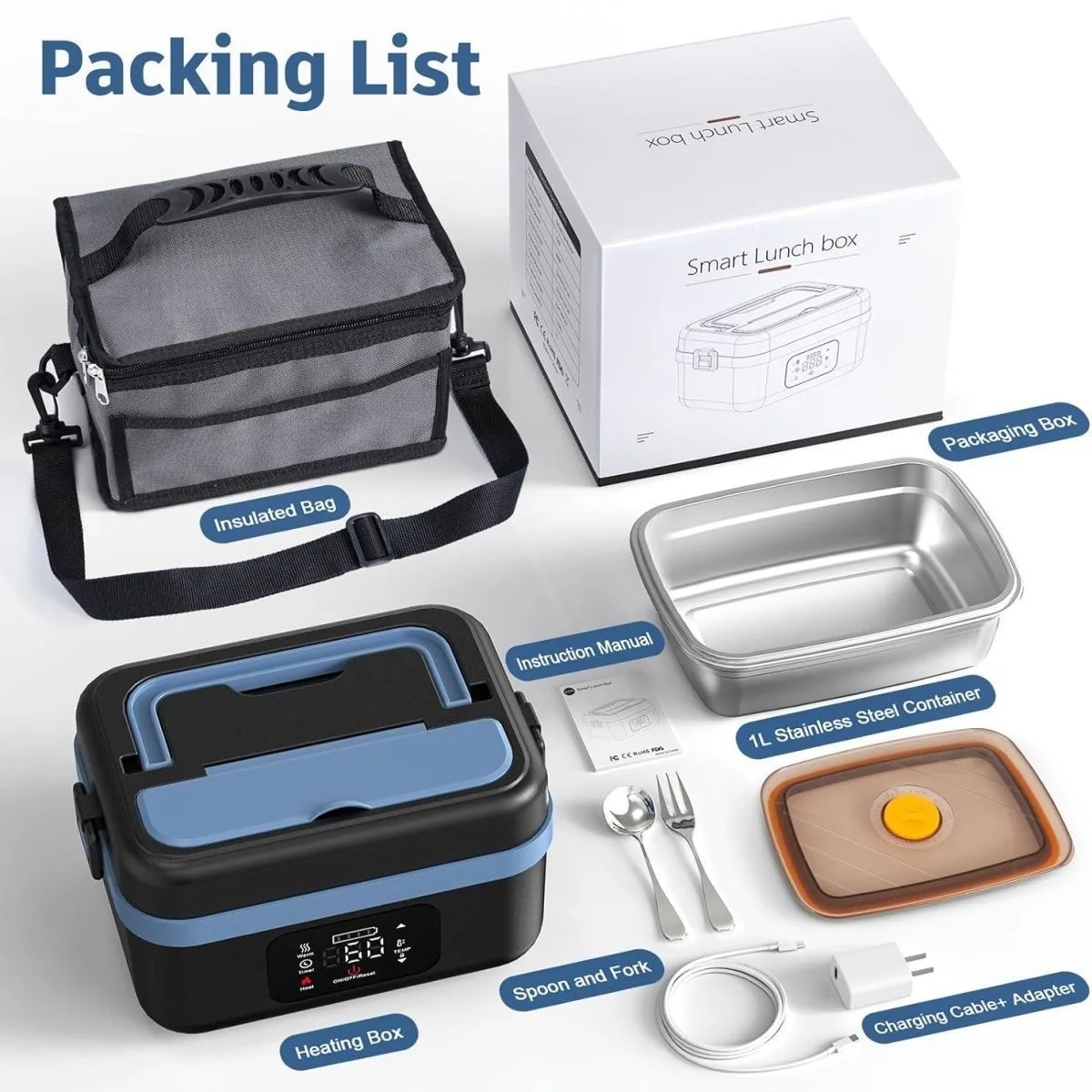 2025 アップグレード 1L ポータブル電気弁当箱 16000mAh 充電式水なし