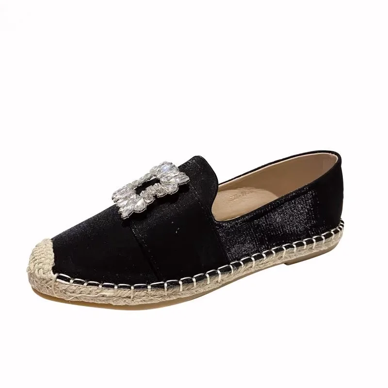 Luxury Silk Espadrille Moccasins Woman Big Square Crystal Buckle  Flat Shoes Ladies Brand Design Elegant Slip-on Fishman Shoes 6