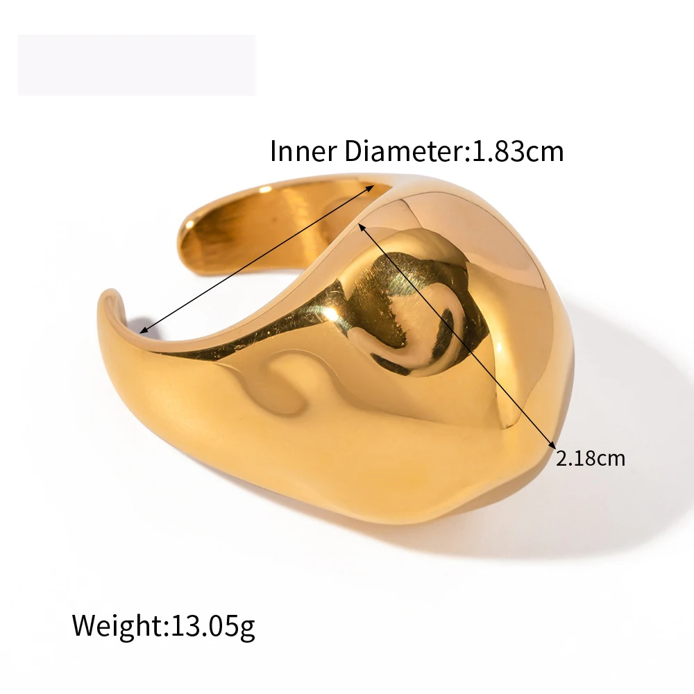 Gold Plated Metal Women Chunky Large Dome Rings Waterproof Stainless Stee Texture Wedding Finger Ring Anniversary Gifts Bijoux