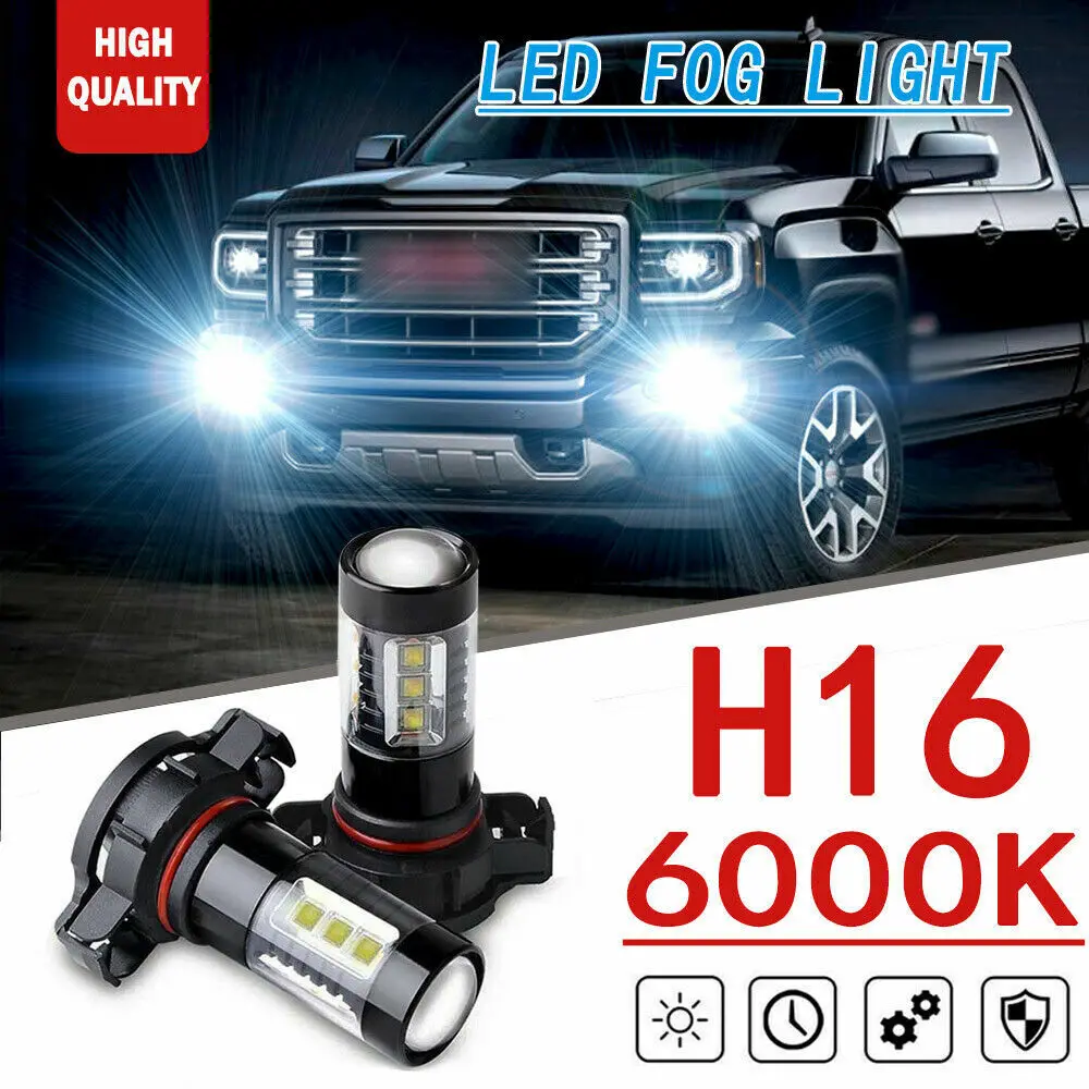 

2Pcs 5202 White 6000K 80W LED Car Fog Lights For 07-17 GMC Sierra 1500 2500 3500