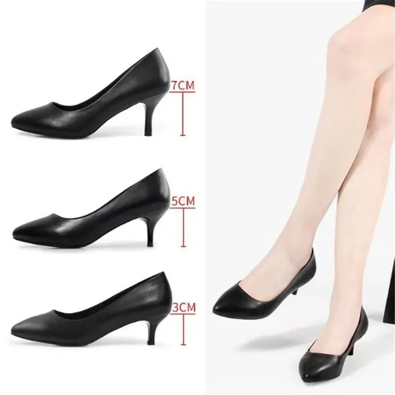 

Luxury Pumps Shoes Genuine Leather Women High Heel Shoes Classic Black Stiletto Pointed Toe Ladies Office Pumps