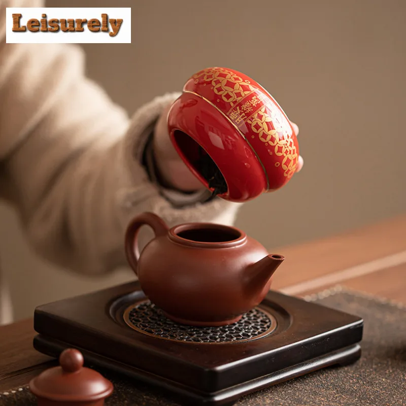 Wealthy Snake Year Chinese Red Tea Box Organizer Moisture-proof Boutique Storage Tank Containers Tea Caddy Tableware Ornaments