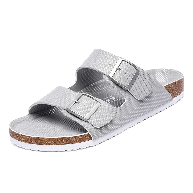 Summer Men Cork Slippers Slides Clogs Casual Slip On Sandals Double Buckle Women Microfiber Leather Unisex Big Size 47 48 49 — view 2
