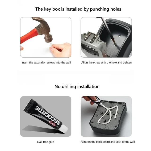 Wall Mount Key Safe Box Key 4 Digit Password Code Password Lock Box No Key for Home Office Security Lock Key Safe Storage Box 5