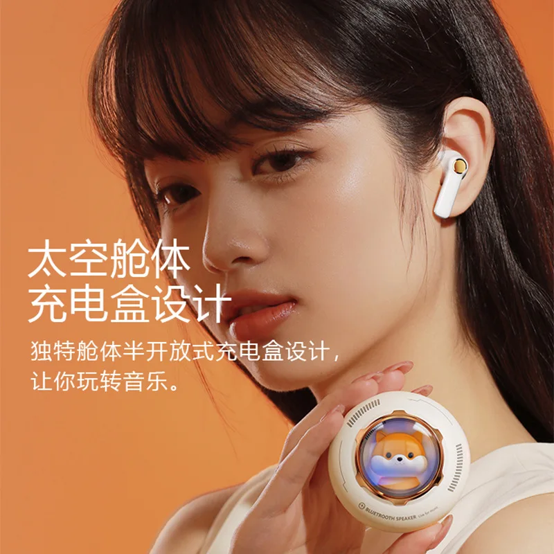 

New Wireless Bluetooth Earphones Long Range Cute Cartoon Half In Ear Space Module Bluetooth Earphones Girl Gift