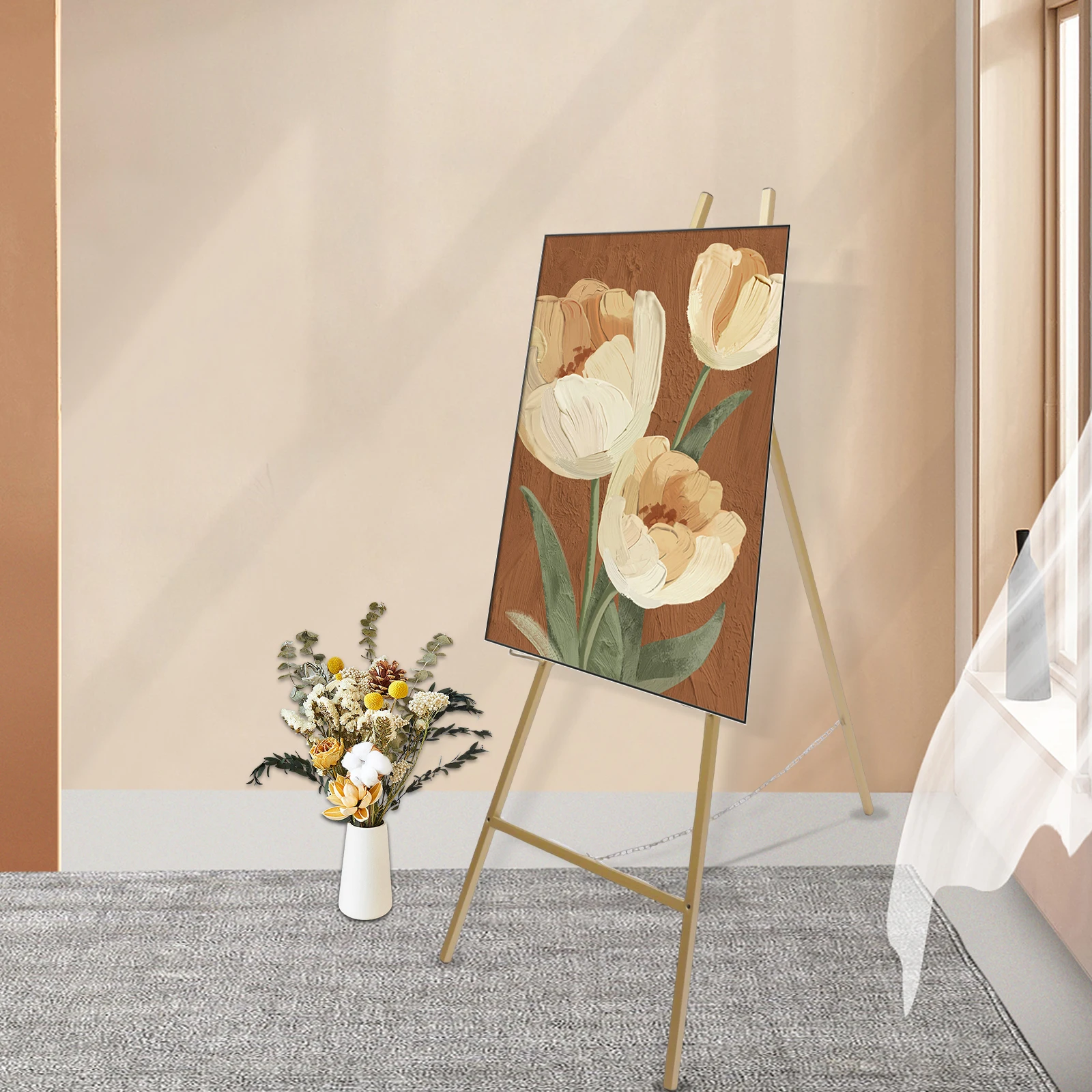 2Pack Floor Easel Foldable Display Stand Height Adjustable Gold Easel Stand for Weddings Shops Exhibitions H40.95inch