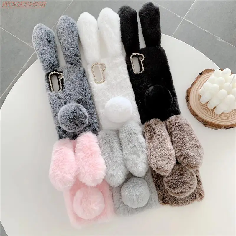 

Soft Plush Case For Samsung Galaxy A12 A12s A22 A32 A42 A52 A72 A82 A13 A23 A33 A53 A73 Warm Winter Furry Rabbit Bunny Fur Cover