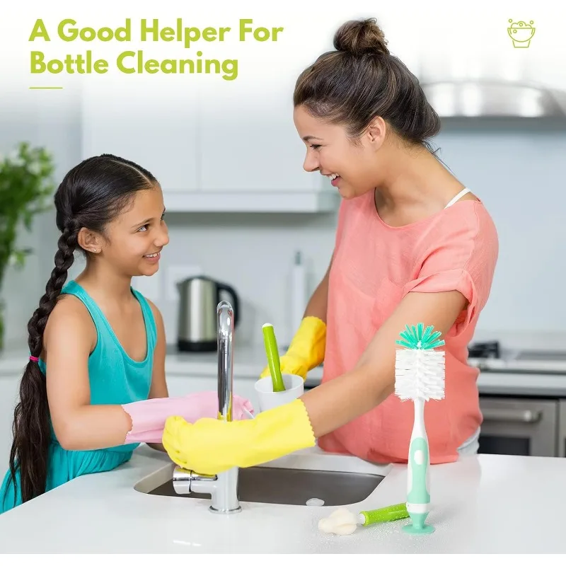 2-in-1 Bristle Bottle Brush Set for Baby Bottle Cleaning