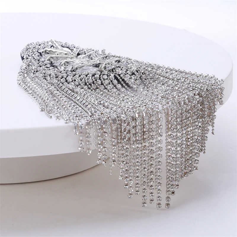 Gold Silver Chain Tassel Shoulder Patch Inlaid Diamond Clothing Suit Accessories Handmade DIY Metal Minimalist Style Fashionable