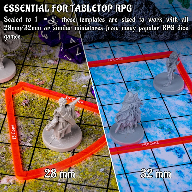 Area of Effect Spell Templates Set of 15 (Included Cube, Cone, Circle, and Line) Acrylic AOE Damage Marker Tabtop RPG Gaming