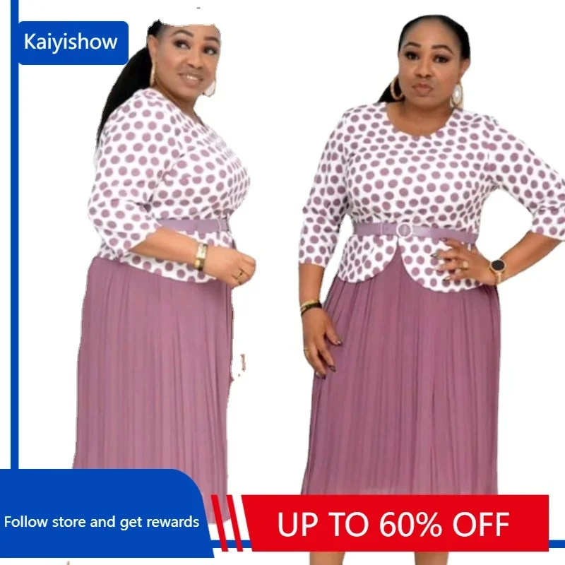 2XL 6XL Large Women's Mom's New Polka Dot Top Pleated Half Dress Two Piece Set Temperament Commuter Style, Please Contact please do not order no stock