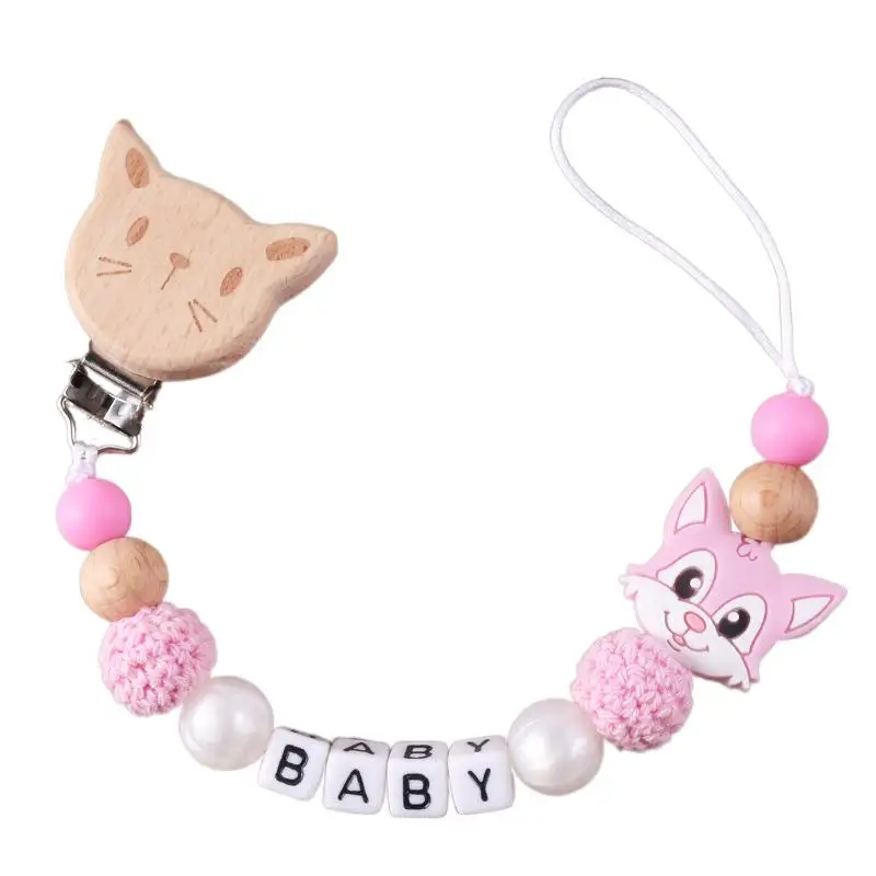 Personalized Cartoon Animal Beech Clip Baby Pacifier Chain Silicone Beads Dummy Nipple Holder Teether Newborn Pacifier Clips