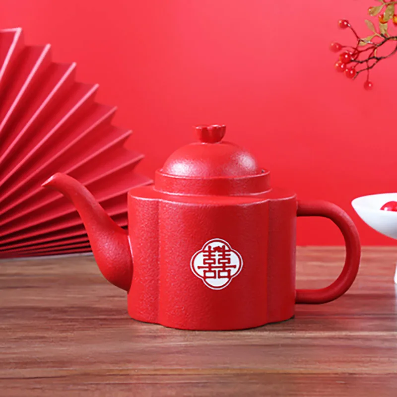 Double Happiness Red Ceramic Tea Infuser, Chinese Home Porcelain Teapot, Tea Cup, Luxury Gift, Wedding Gift