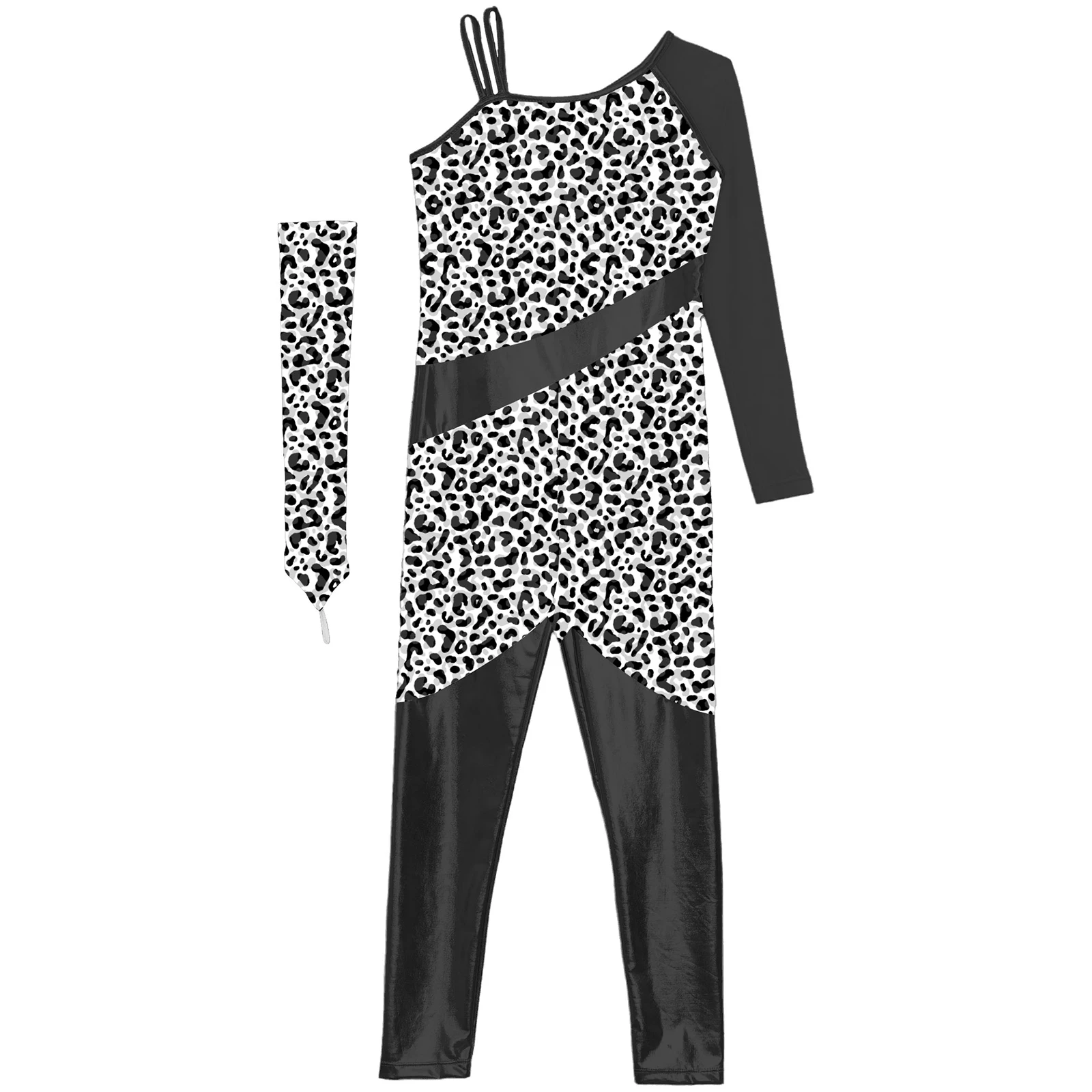 Kinder Mädchen Gymnastik Tanz Overall Ballett Eiskunstlauf Akrobatik Leistung Kostüm Eine Schulter Leopardenmuster Body – Detail 33