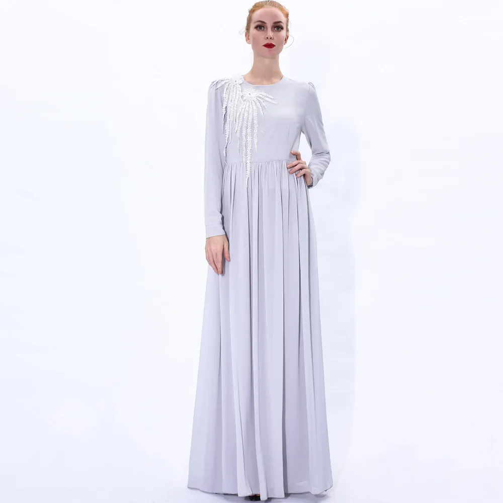 

Chiffon Two Flowers Abaya for Women Kaftan Islamic Clothing Inlaid Mubarak Dubai Femme Simple Muslim Dresses Slim Women Dress