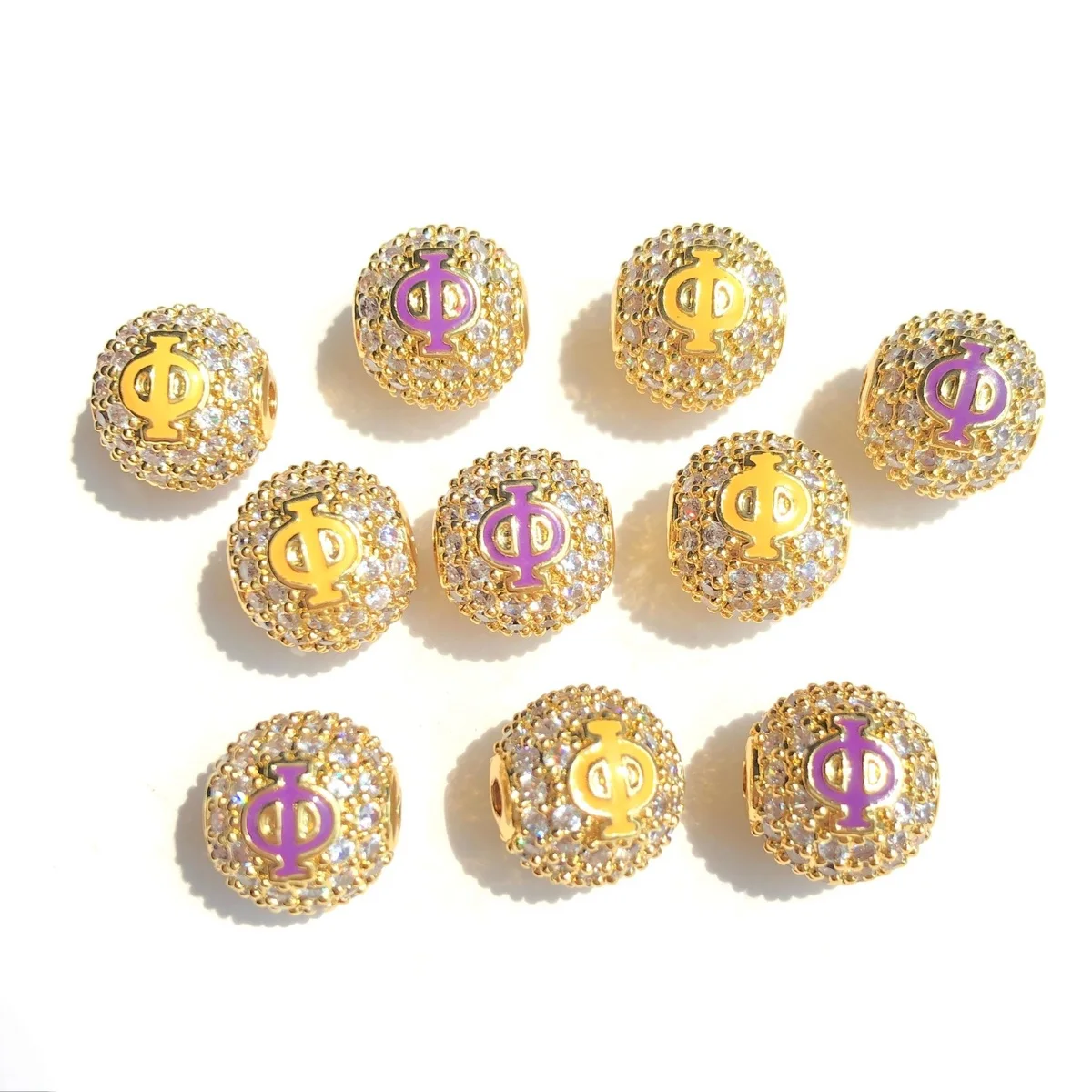 9pcs/lot 10mm Purple Yellow Enamel Greek Letters 
