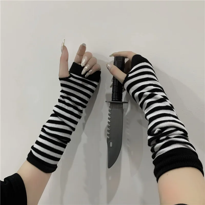 

Black Punk Long Fingerless Gloves Cuff Women Men Ninja Sport Outdoor Hip-hop GlovesElbow Mittens Cool Stretch Winter Arm Warmer