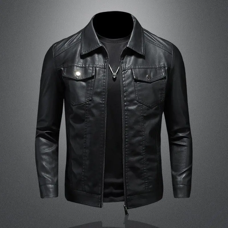 

2023 Autumn Winter Men Trend Slim Lapel Leather Jacket Pu Jacket Male Fashion Handsome Motorcycle Faux Leather Overcoats H31