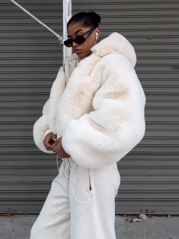 Fashion Solid Faux Fur Coat Women Loose Lapel Full Sleeve Street Outwears 2026 Spring Winter Lady Furry Warm Outwear New 6