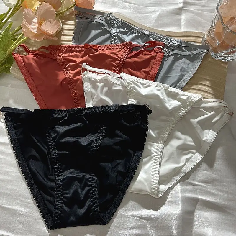 

New Traceless Comfort Pants Low Waist Bowkont Satin Briefs Girl Cotton Profile Shorts Lift Hips Panties Breath Underwear Women