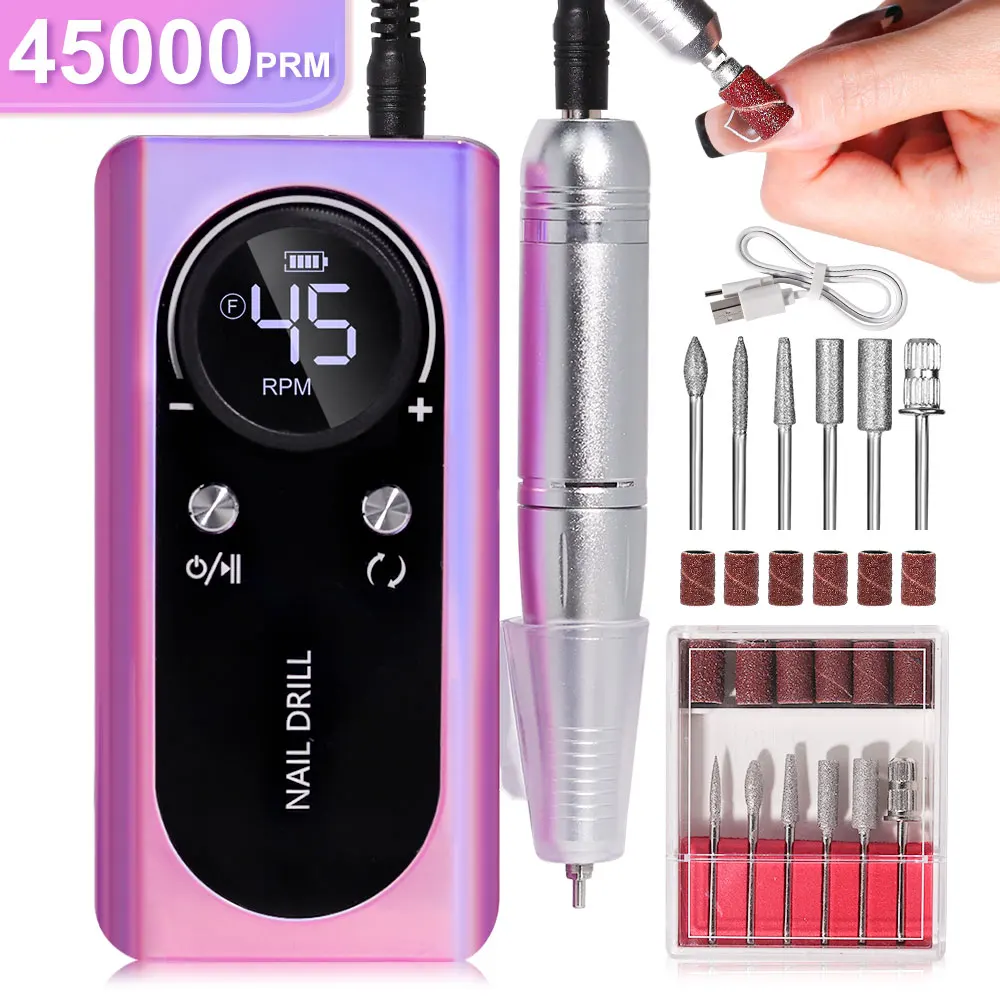 45000RPM Professional Nail Drill Machine with LCD Display Manicure Nail Polish Sander Nails Accessories Set For Home Salon
